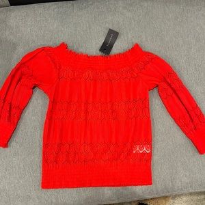 Red lace smocking top